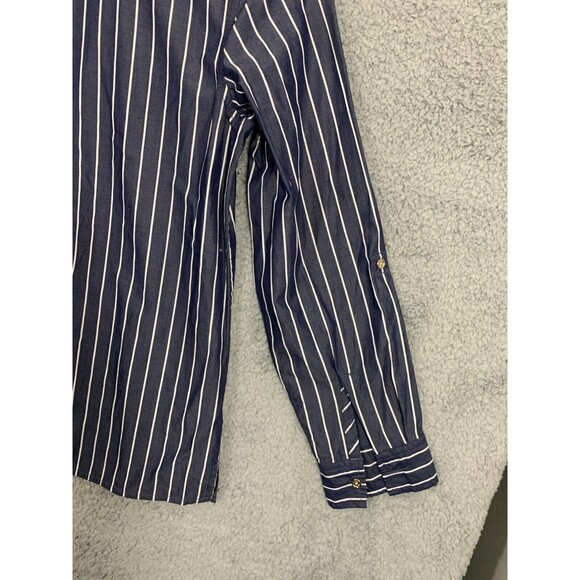 Tommy Hilfiger PM Blue & White Striped Deep V-Neck Half-Zip Long Sleeve Shirt - Picture 11 of 15